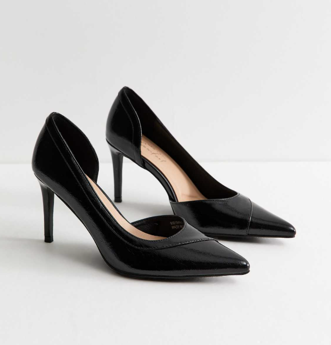 New Look, Black Faux Leather Dorsay Court Shoes