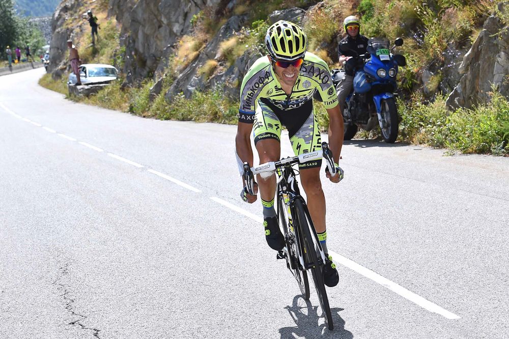 Alberto Contador attacks during stage 18