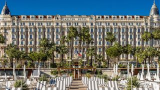 Carlton Cannes hotel with deckchairs