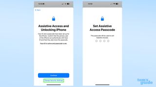 Screenshots showing PIN set-up for Assistive Access in iOS 17