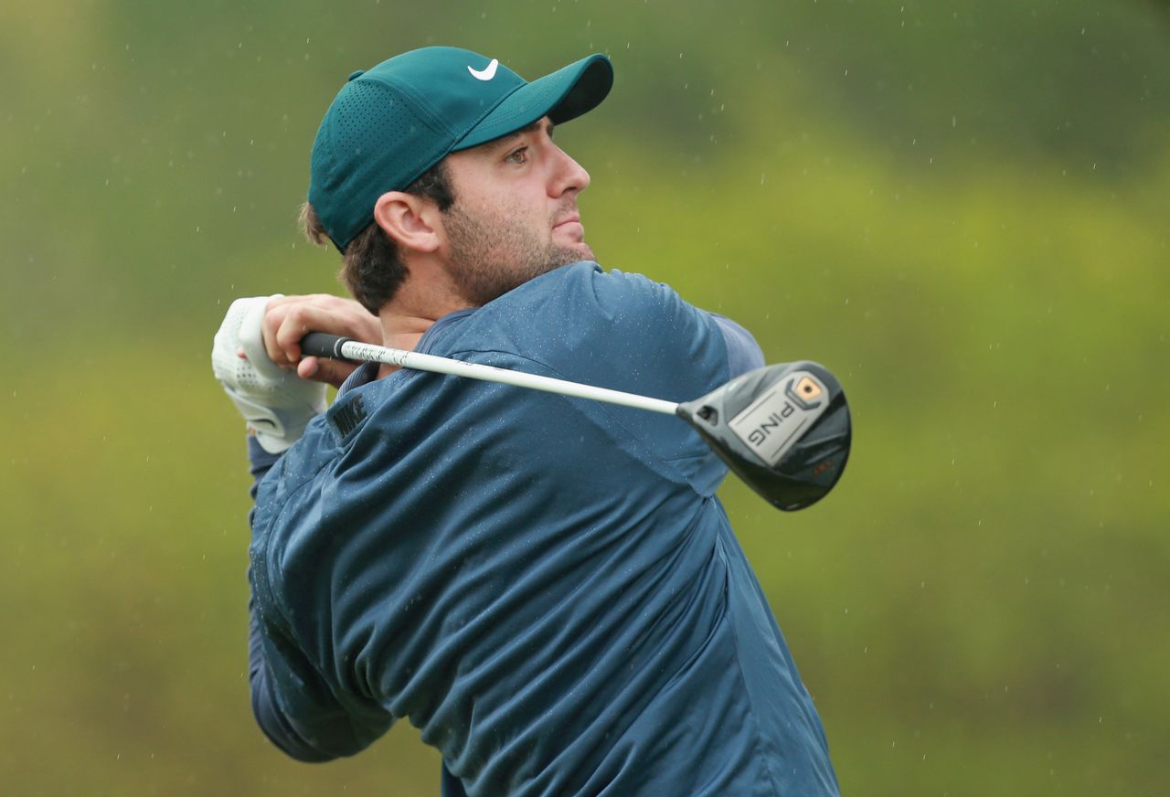 Scottie Scheffler hits a driver off the tee