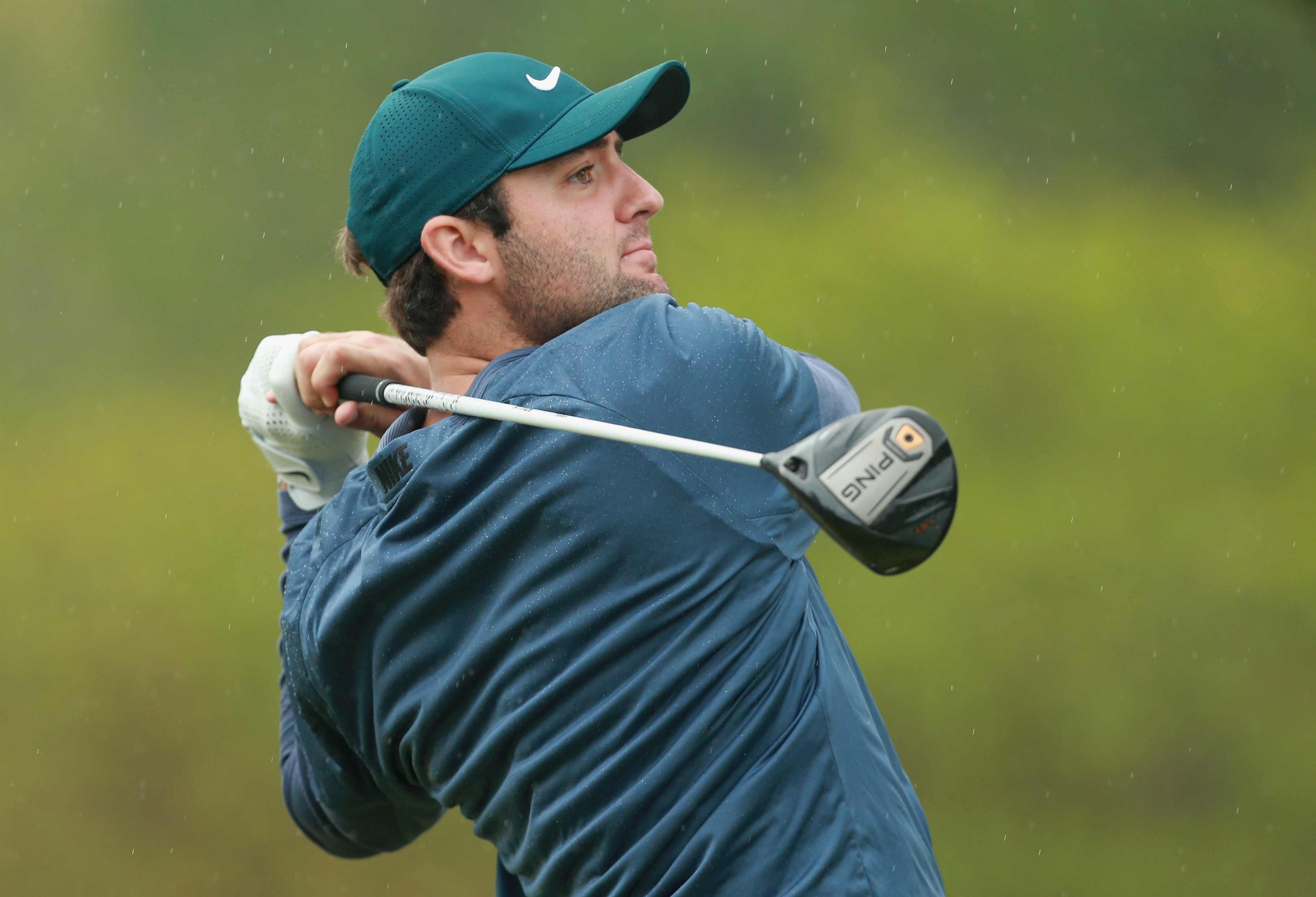 Scottie Scheffler hits a driver off the tee