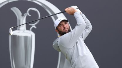 Scottie Scheffler teeing off on the first hole of The 153rd Open Championship at Royal Portrush Golf Club on July 18, 2025 in Portrush, Northern Ireland