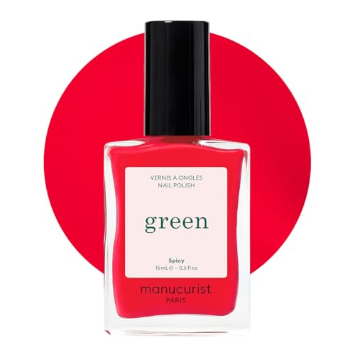 Manucurist Green&amp;trade; Spicy - Pop Red Nail Polish Quick Dry With Pink Undertones - Natural Classic Nail Polish 9-Free - Vegan and Plant-Based - Manicure &amp;amp; Nails Care - 15 Ml