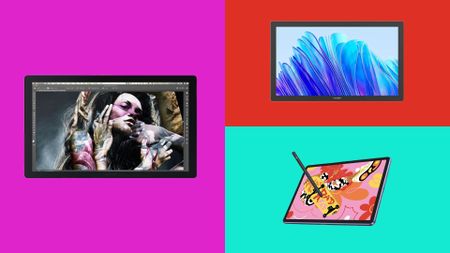 Black Friday drawing tablets; three square, black pen displays on a colourful background