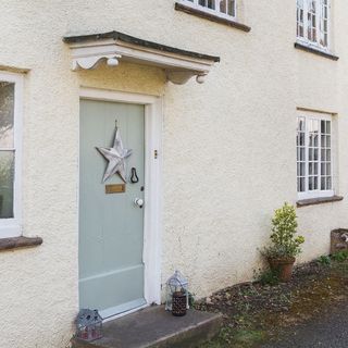 building exterior and star on door