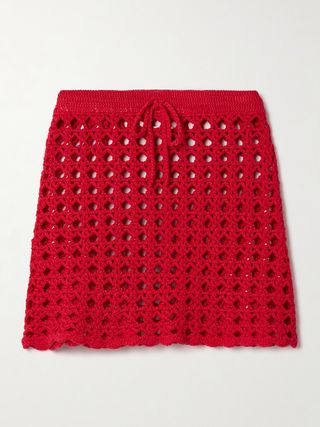 Crete Open-Knit Cotton Mini Skirt