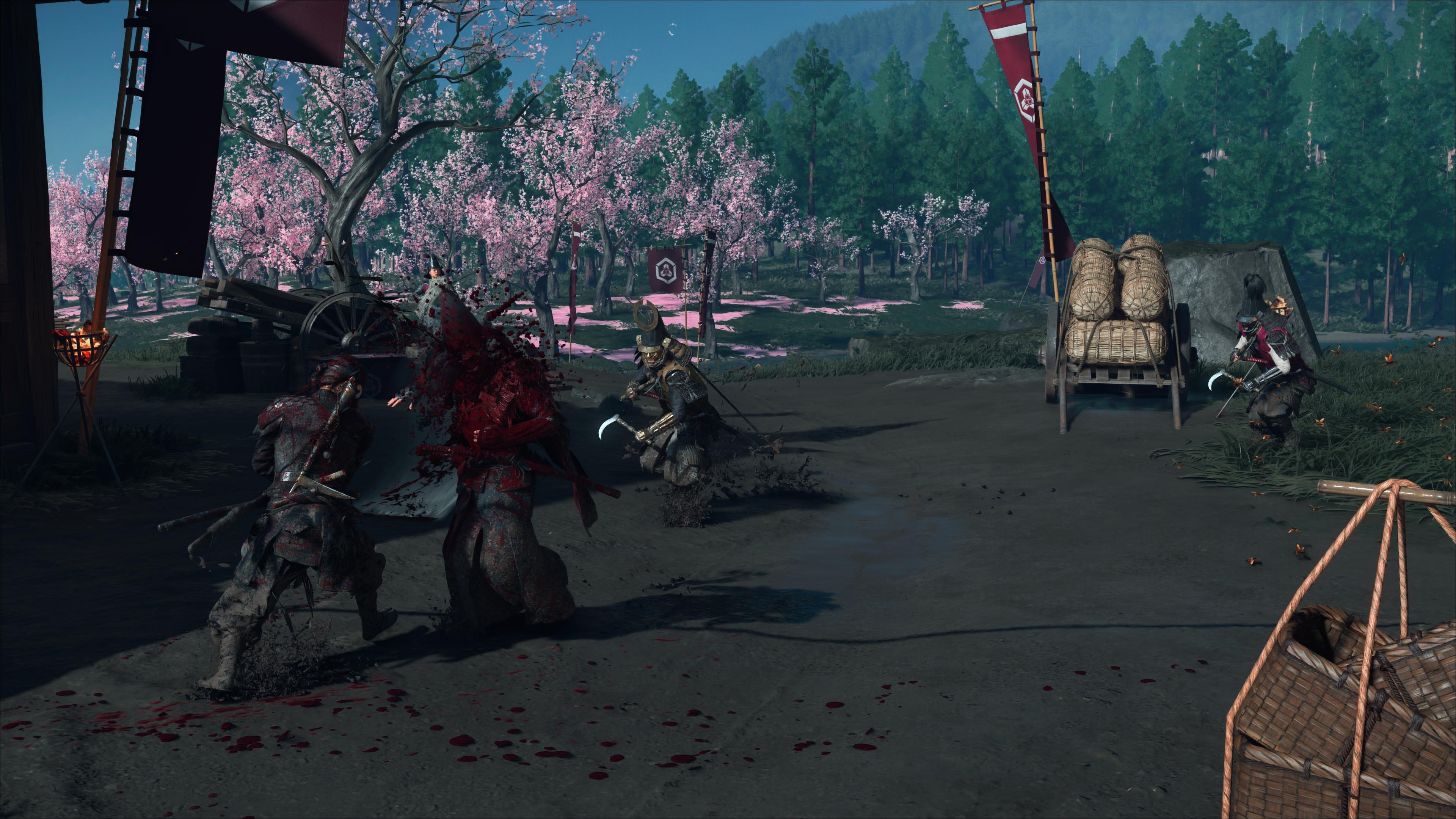 A screenshot of Atsu&#039;s in combat in Ghost of Yotei