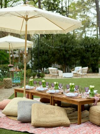outdoor dining area with floor seating