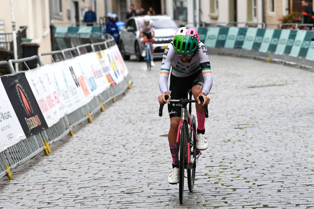 MERTERT LUXEMBOURG SEPTEMBER 22 Ben Healy of Ireland and Team EF EducationEasyPost competes in the breakaway during the 83rd Skoda Tour Luxembourg 2023 Stage 3 a 1684km stage from Mertert to Vianden on September 22 2023 in Vianden Luxembourg Photo by Tim de WaeleGetty Images