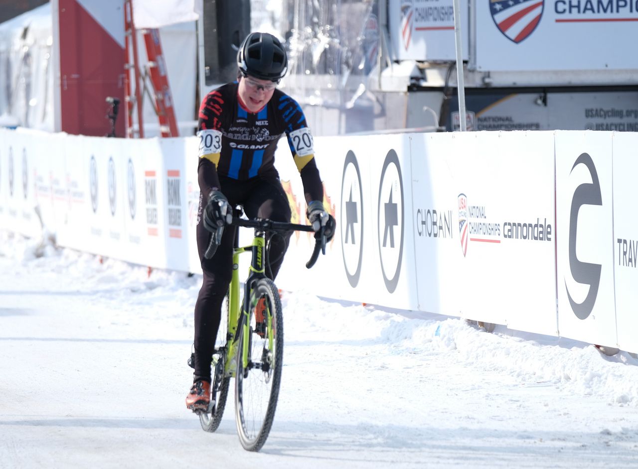 Lane Maher (Hands on Cycling) riding comfortably in second place
