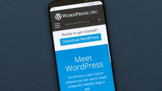 WordPress landing page displayed on a smartphone device