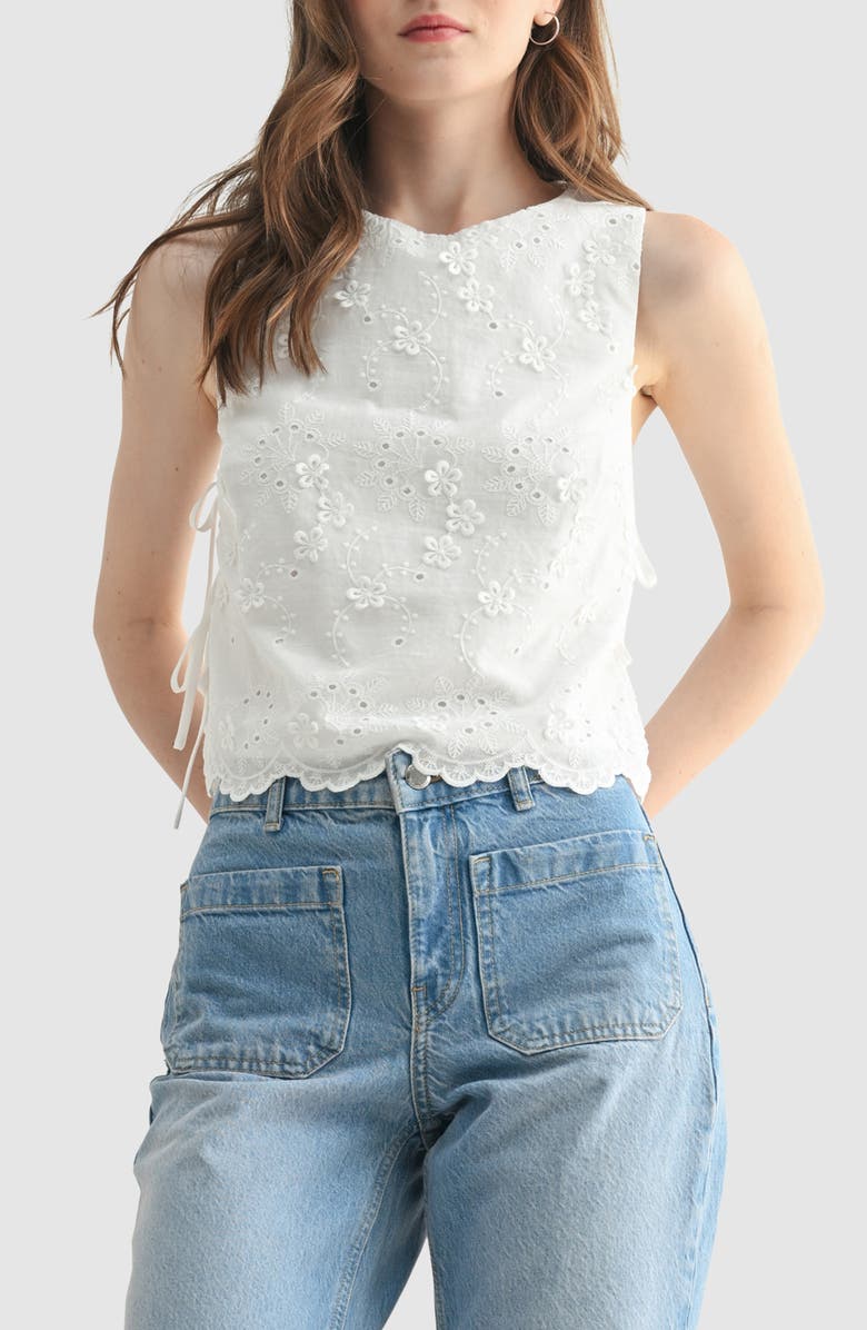 Floral Eyelet Cotton Blend Tank