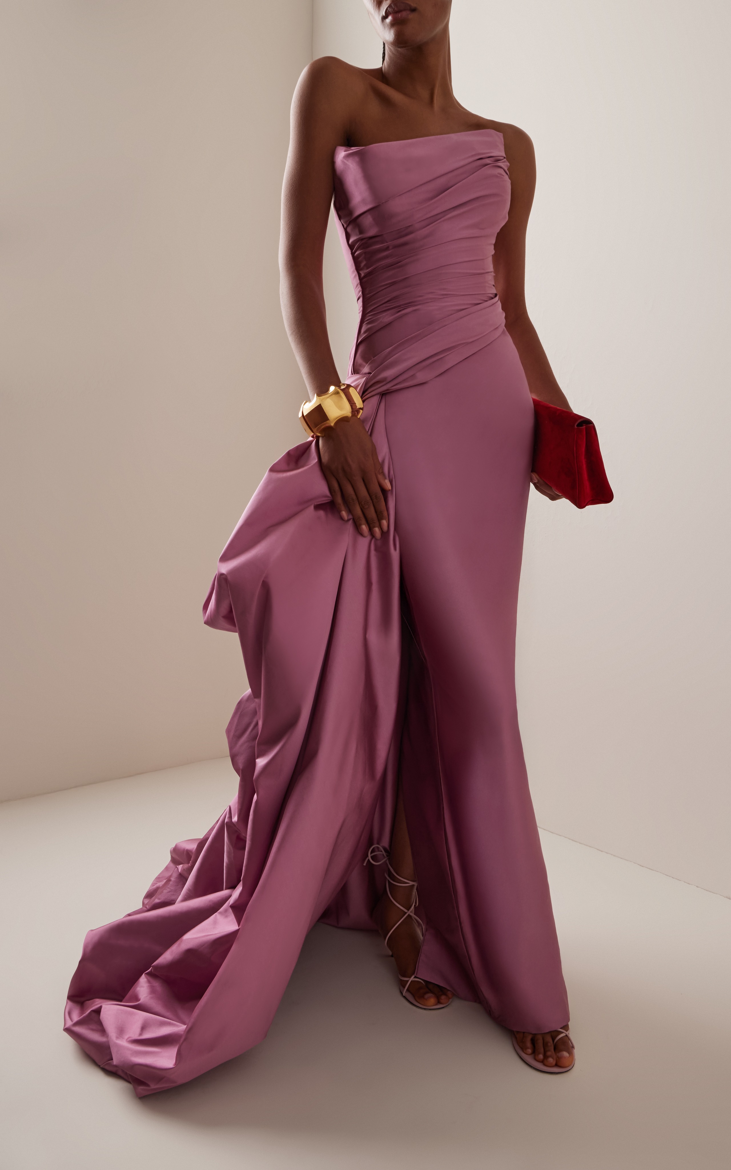 Exclusive Strapless Ruched Taffeta Gown