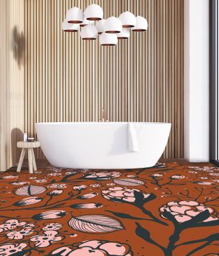 eco flooring in a bathroom with patterned vinyl flooring