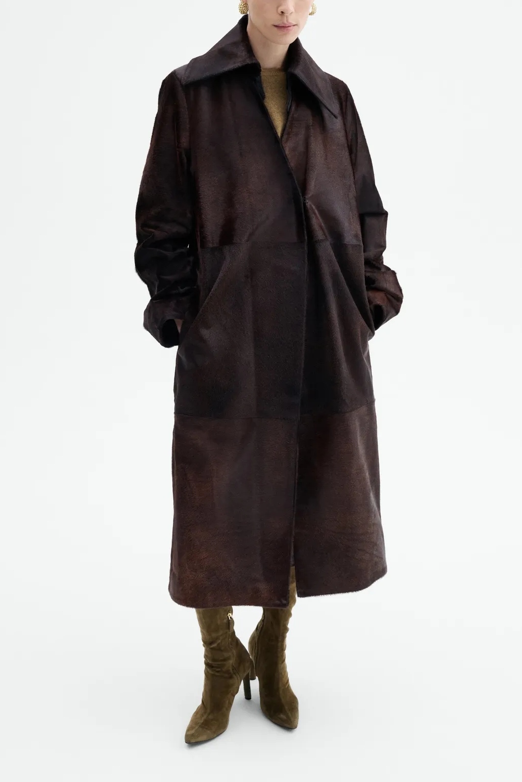 CO, Polished Calf Hair Coat in Chocolate - Chocolate