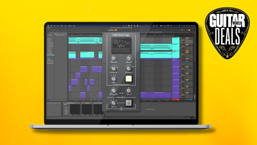 A laptop with an instance of Universal Audio&#039;s SSL G Bus compressor running on it