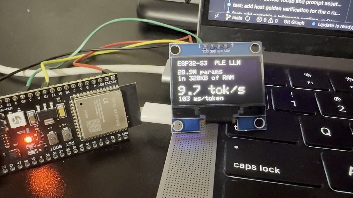 AI developer runs 28.9-million-parameter model on $10 ESP32-S3 microcontroller — uses Google's Per-Layer Embeddings technique, stores table on 16MB Flash memory