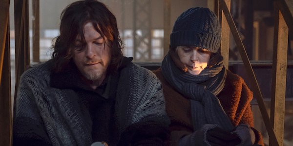 daryl and carol in the snow walking dead season 9 finale