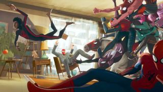 Spider-Heroes in therapists office in Across The Spider-Verse