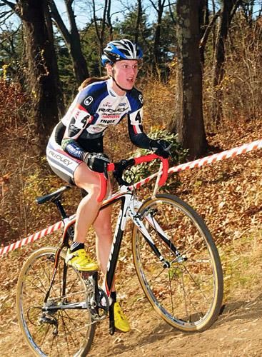 Rebecca Wellons (Ridley) climbing out of the saddle.