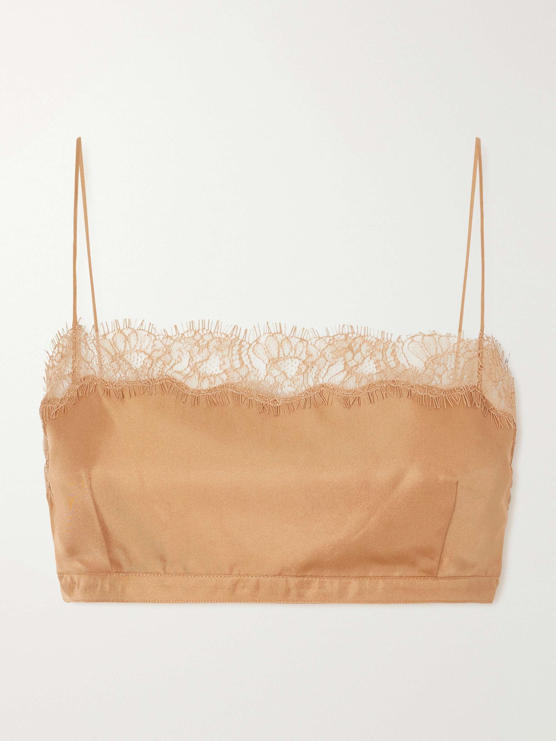 Leiko Cropped Chantilly Lace-Trimmed Silk-Twill Top