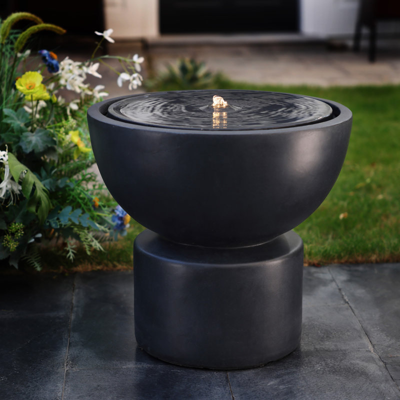 Latitude Run&amp;reg; Dark Gray Round Bubbler Outdoor Resin Fountain With Lights | Wayfair