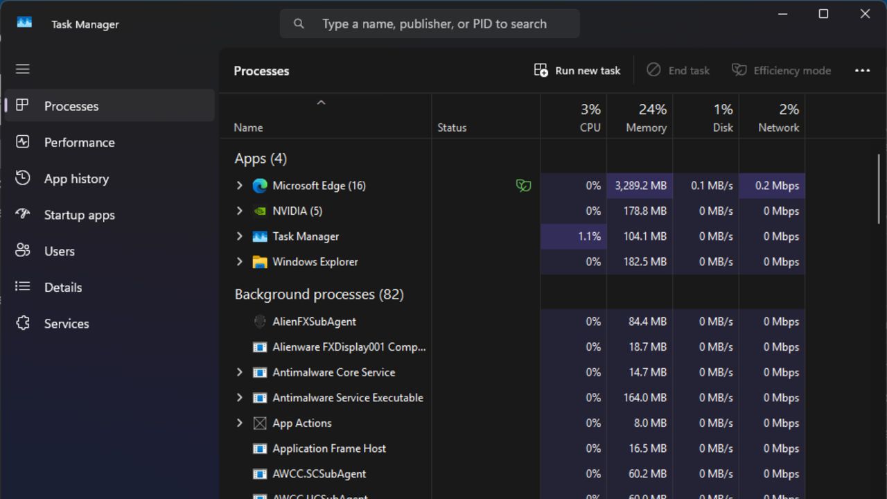 Windows 11 Task Manager Processes tab