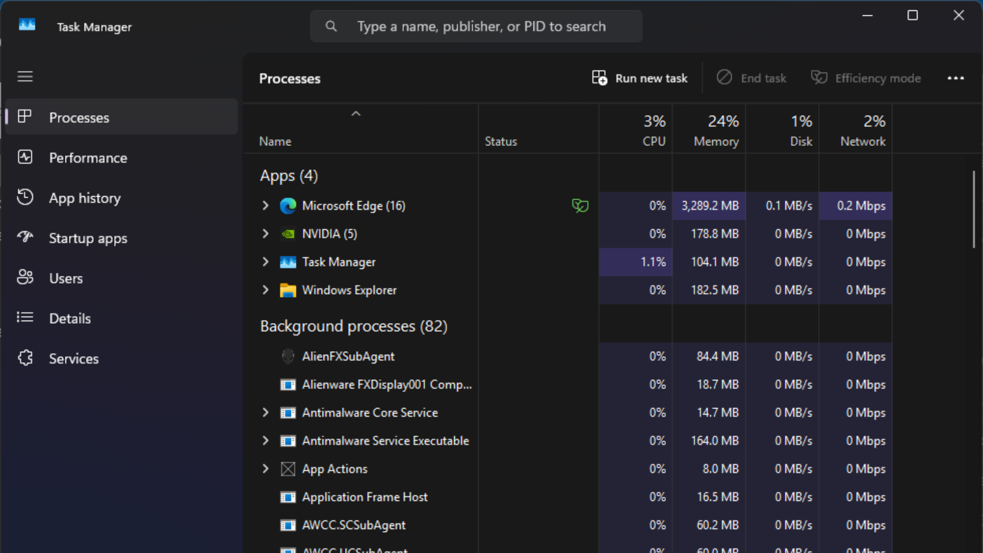 Windows 11 Task Manager Processes tab