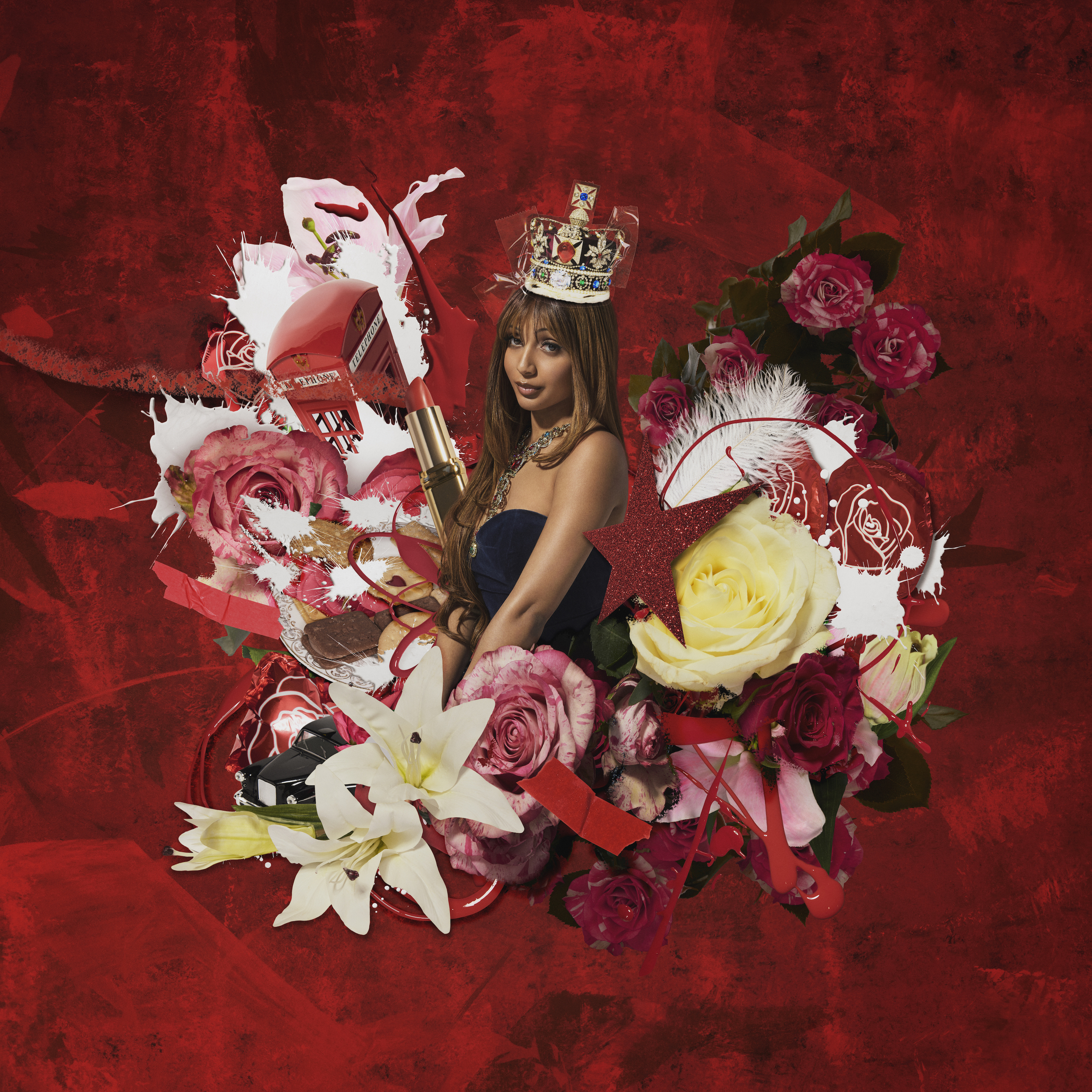 pinkpantheress poses on the cover of her mixtape fancy that in a crown with images of flowers around her