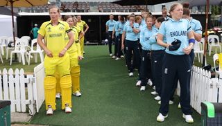 Australia and England teams line up ahead of Women's Cricket World Cup match