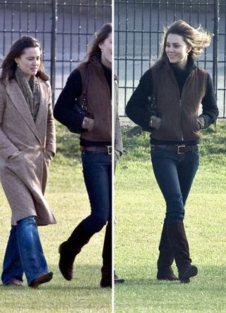 Two photos of Kate and Pippa Middleton on a walk