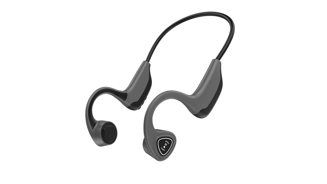 A pair of the Tayogo Bone Conduction headphones in black