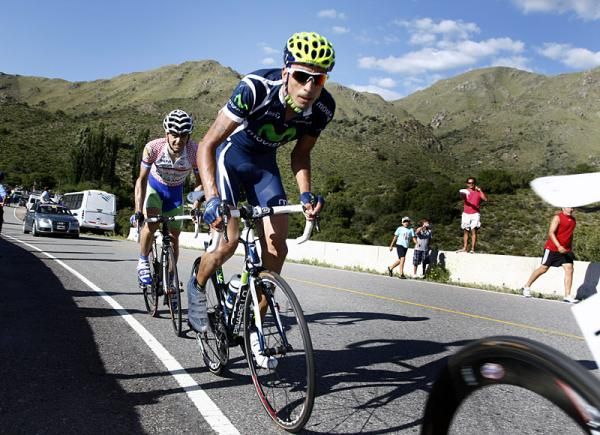 Colombia's Mauricio Soler (Movistar) climbs to the mountaintop finish.