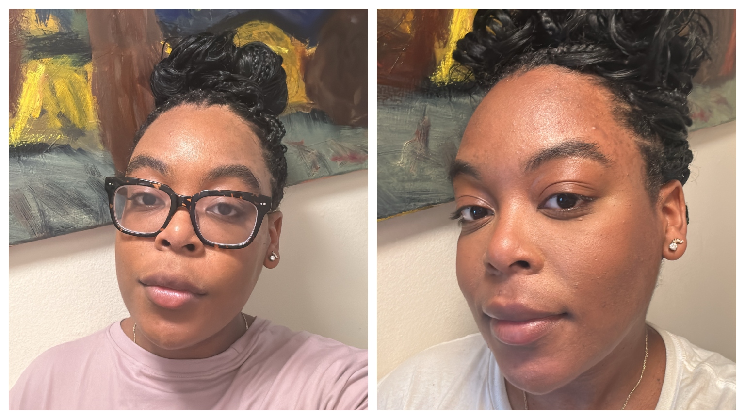 Ariel Baker testing Laura Mercier Secret Brightening Powder.
