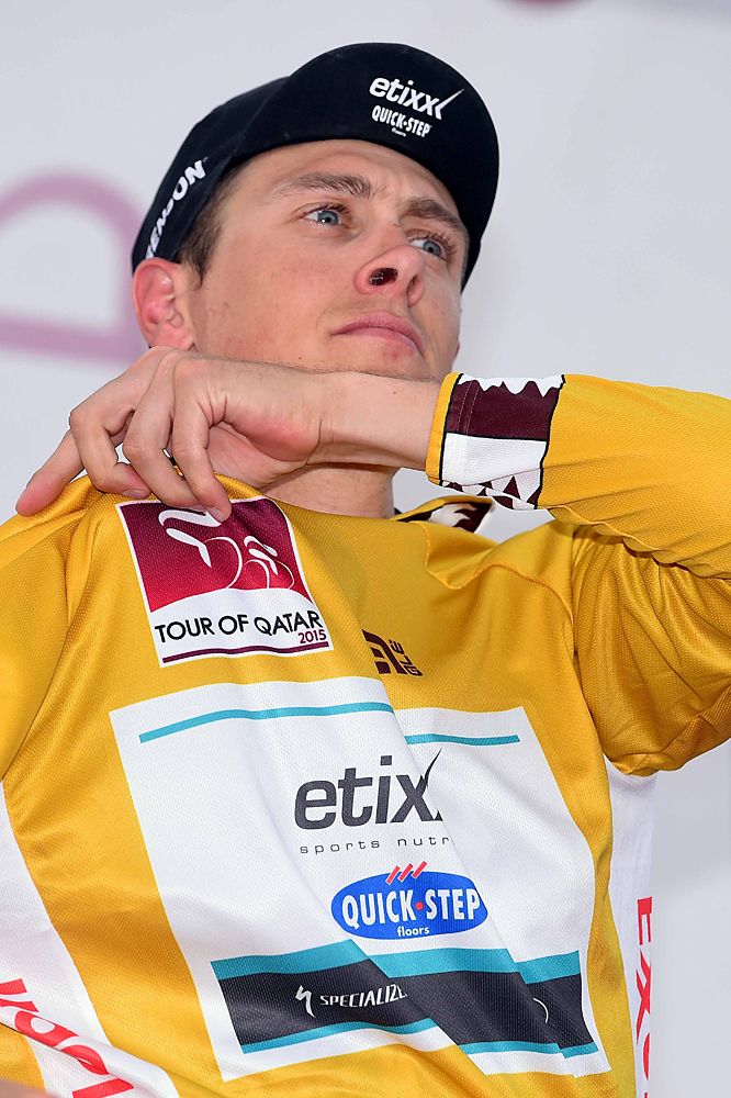 Niki Terpstra (Etixx-QuickStep) in the gold leader's jersey