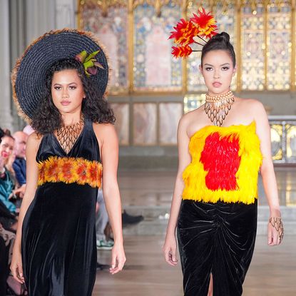 Two of the designs from Kamohoali‘i's European fashion show.