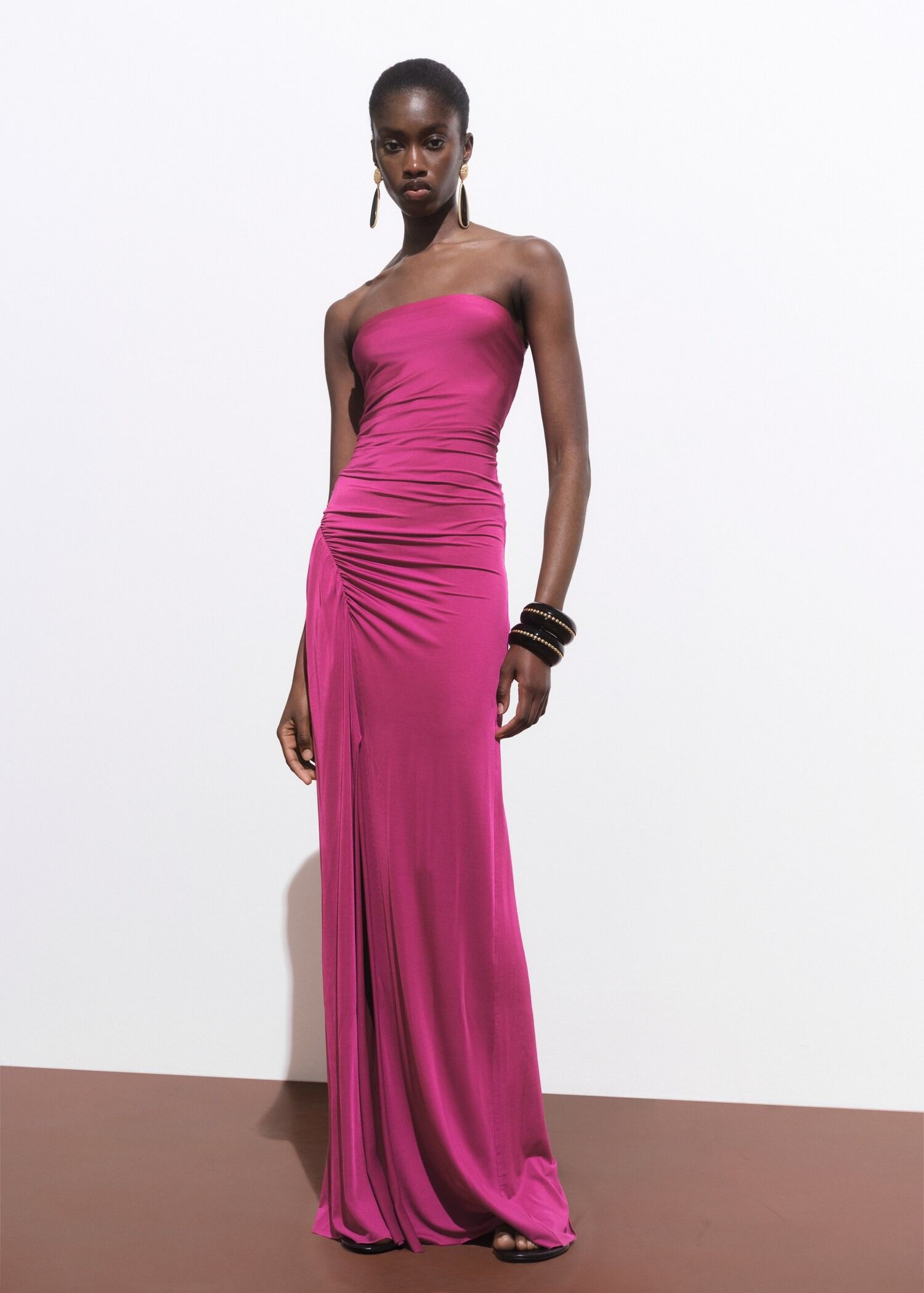 MANGO, Draped Strapless Dress