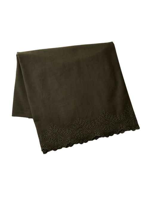 Olive Green Scalloped Eyelet Tablecloth