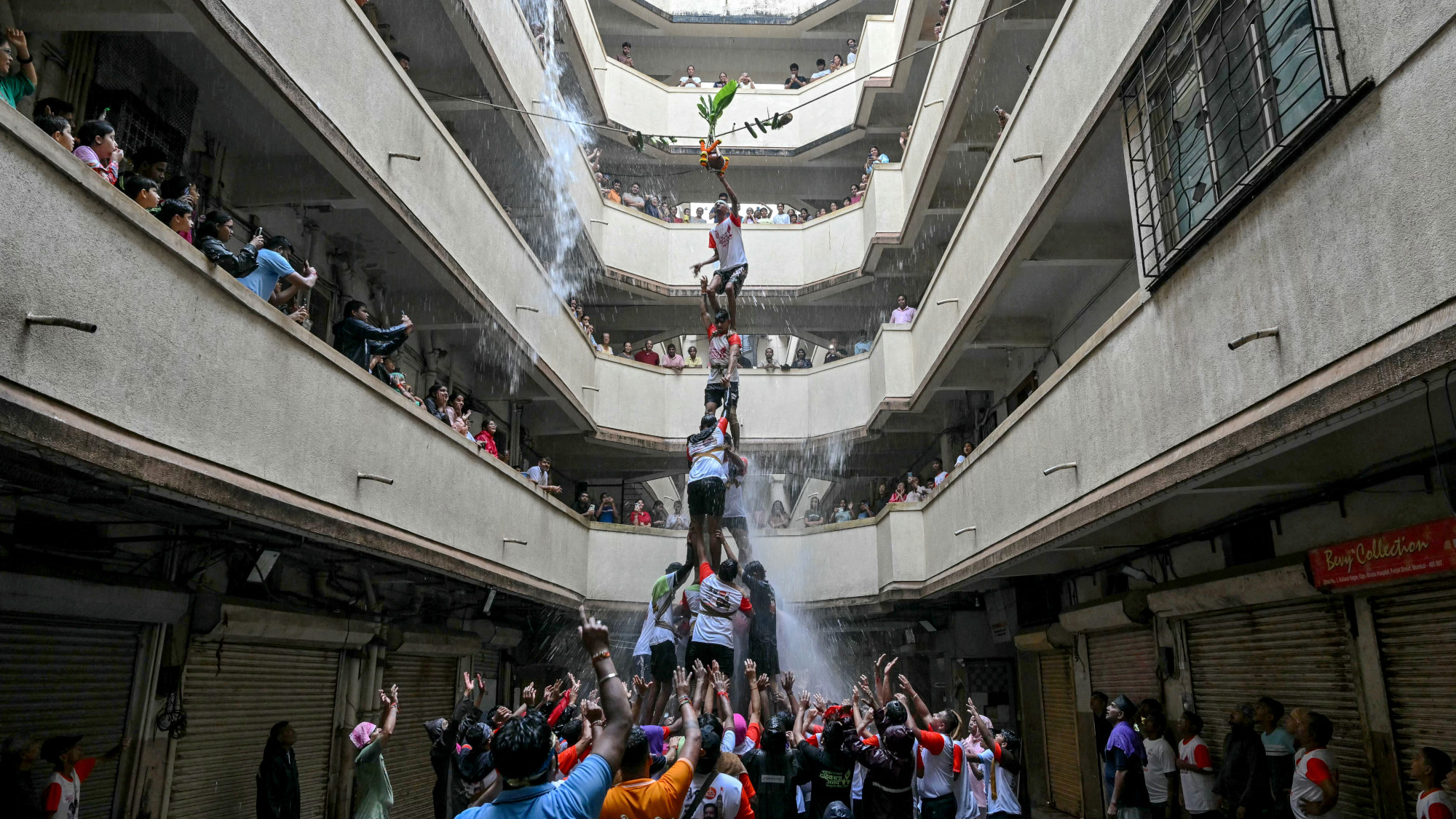 A human pyramid