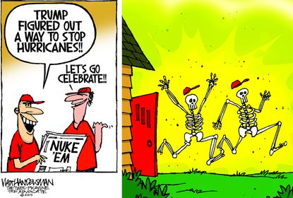 Political Cartoon U.S. Trump Nuke Hurricanes Dorian MAGA