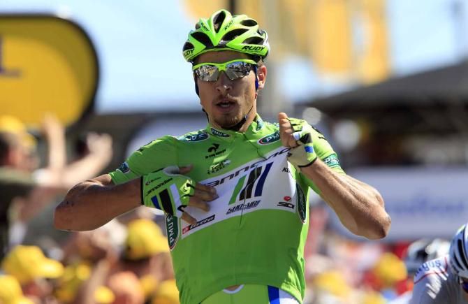 Peter Sagan had good reason to point to the Cannondale logo after his team's work throughout the stage.