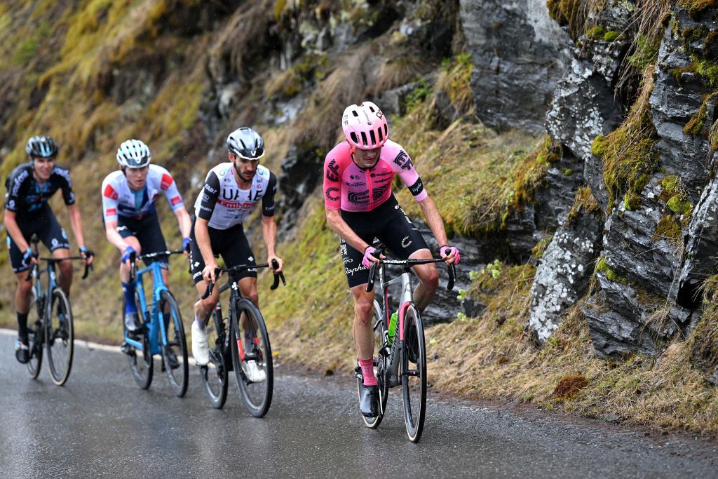 VALAIS THYON 2000 SWITZERLAND APRIL 29 LR Adam Yates of United Kingdom and UAE Team Emirates and Simon Carr of United Kingdom and Team EF EducationEasypost compete in the breakaway during the 6th Tour De Romandie 2023 Stage 4 a 1616km stage from Sion to Valais Thyon 2000 2090m UCIWT on April 29 2023 in Sion Switzerland Photo by Dario BelingheriGetty Images