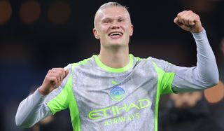 Erling Braut Haaland of Manchester City celebrates after the Premier League match between Burnley and Manchester City at Turf Moor on April 22, 2026 in Burnley, England