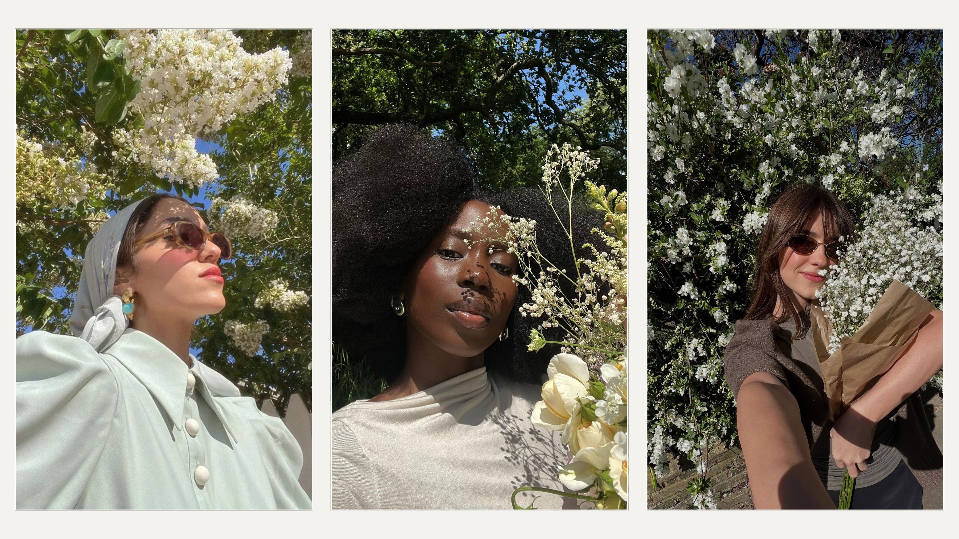 A collage of influencers amongst flowers