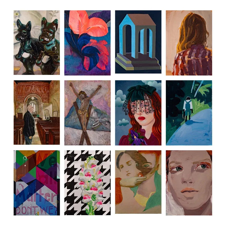 A collage of 12 paintings