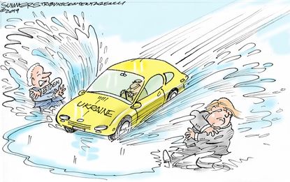 Political Cartoon U.S. Trump Biden Ukraine Car Splash