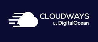 Cloudways logo in white on a blue background