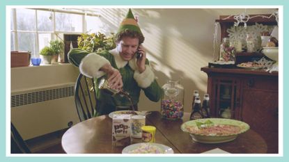 Film Still / Publicity Still from "Elf" Will Ferrell © 2003 New Line Cinema, one of the best Christmas movies of all time, with a green border around it