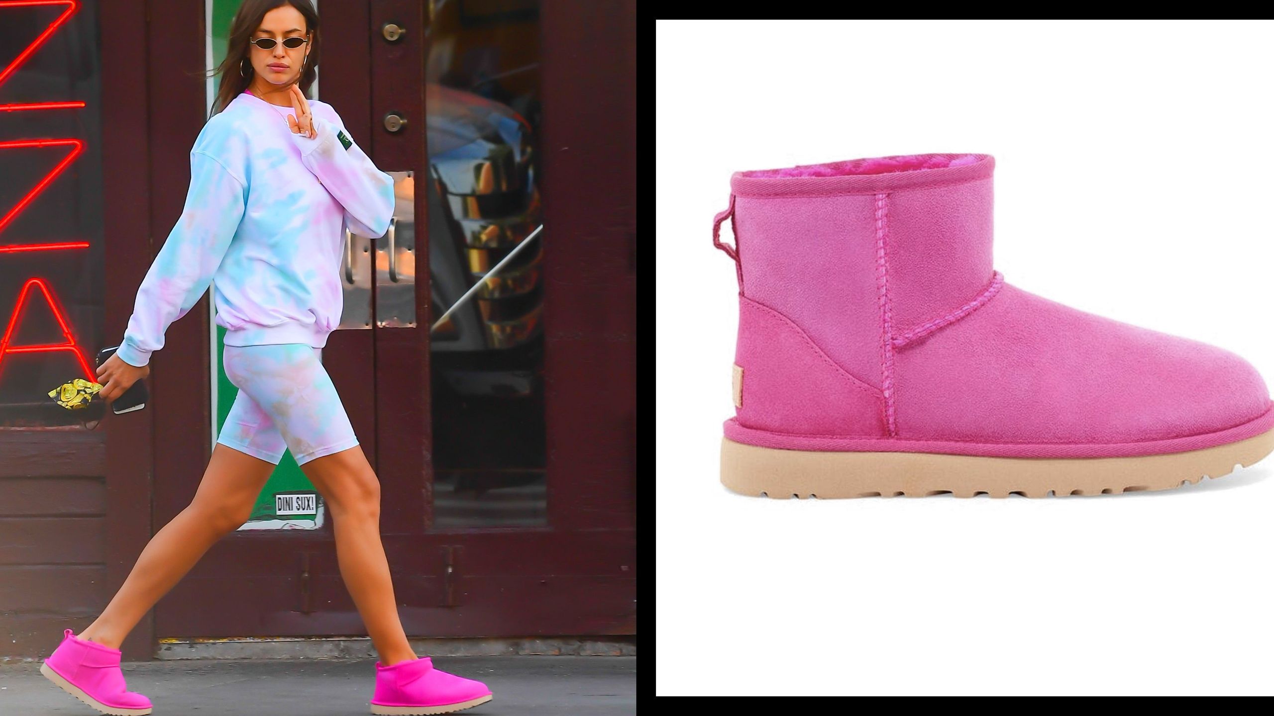 Irina Shayk Pairs Pink UGGs With a Sweatsuit In New York City